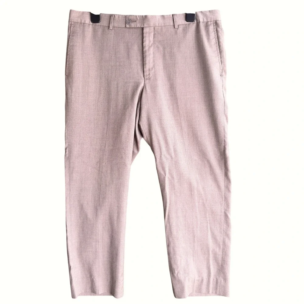 Nordstrom Elite Dress Pants Men 38x26 Grey Beige Flat Front Lightweight Trousers